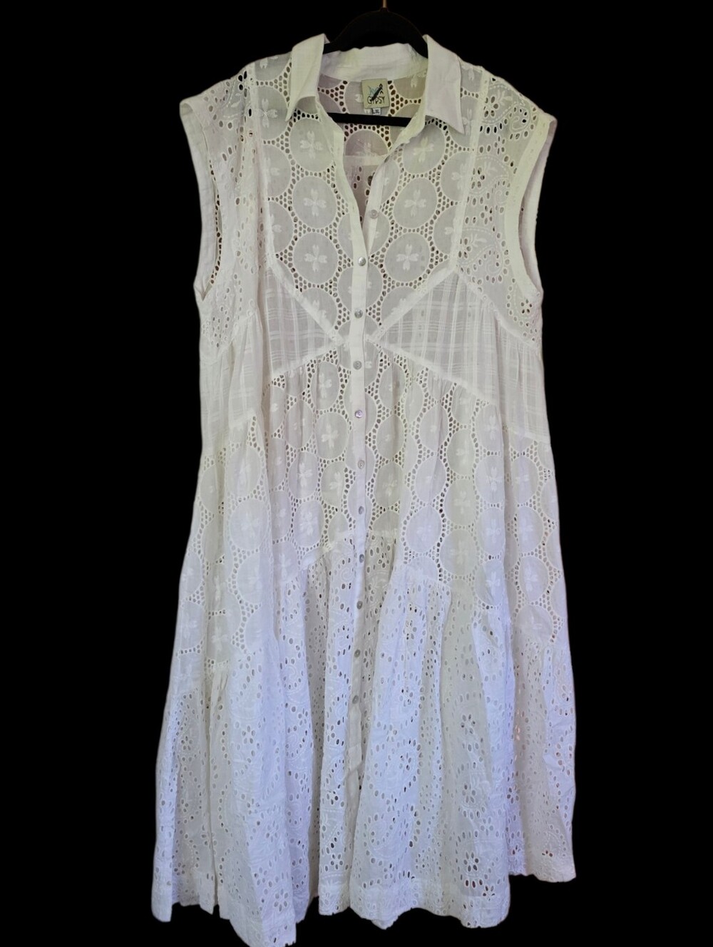 Sleeveless Eyelet Button-Front Dress, Off-white, Jaded Gypsy, L/XL Woman's Dress